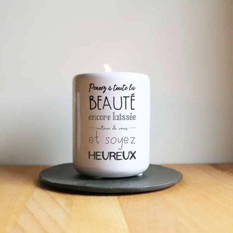 Bougeoir céramique citation bonheur