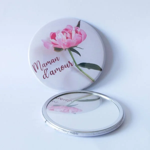 Miroir de Poche Maman d'amour avec une Pivoine